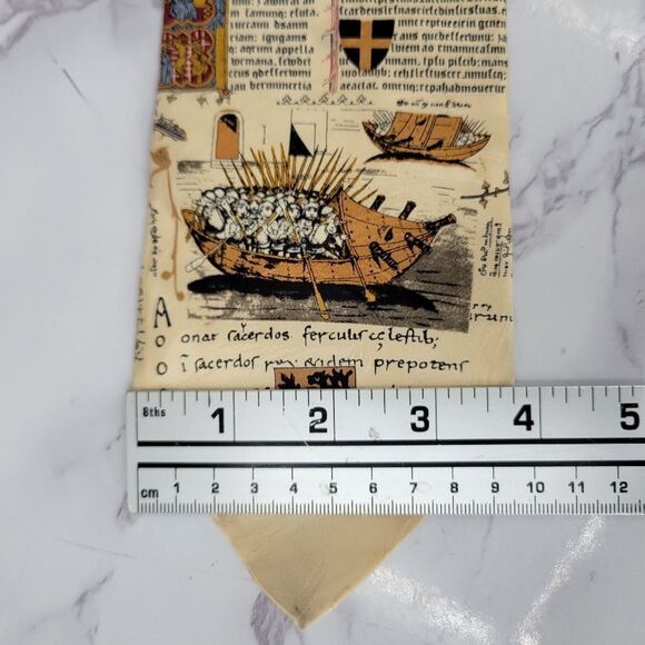 Museum Artifacts Vintage Silk Heraldic Print Necktie Knights Newsprint Men's Tie - Picture 9 of 10